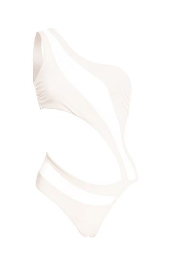 Pharos One-Piece 36 Rear detail of Pharos feminine curves gost white front