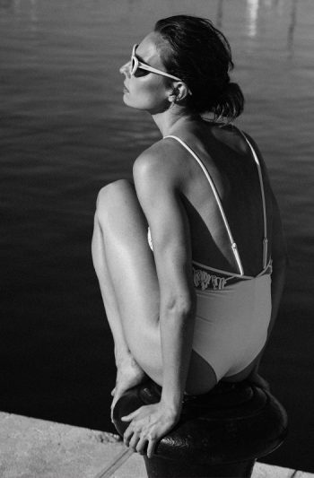 Nadia One-Piece 20 Luxe brown Nadia deconstructed one piece – transparent embroidered upper with flowing chiffon flower design and sun kissed beads dramatic cliffside stance