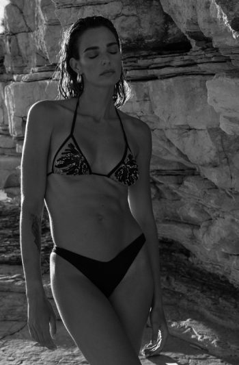 Nadia Triangle 23 White Triangle Nadia couture level bead embroidery on soft chiffon adjustable neck and back ties for personalized allure pure luxury in Mediterranean coastal glow